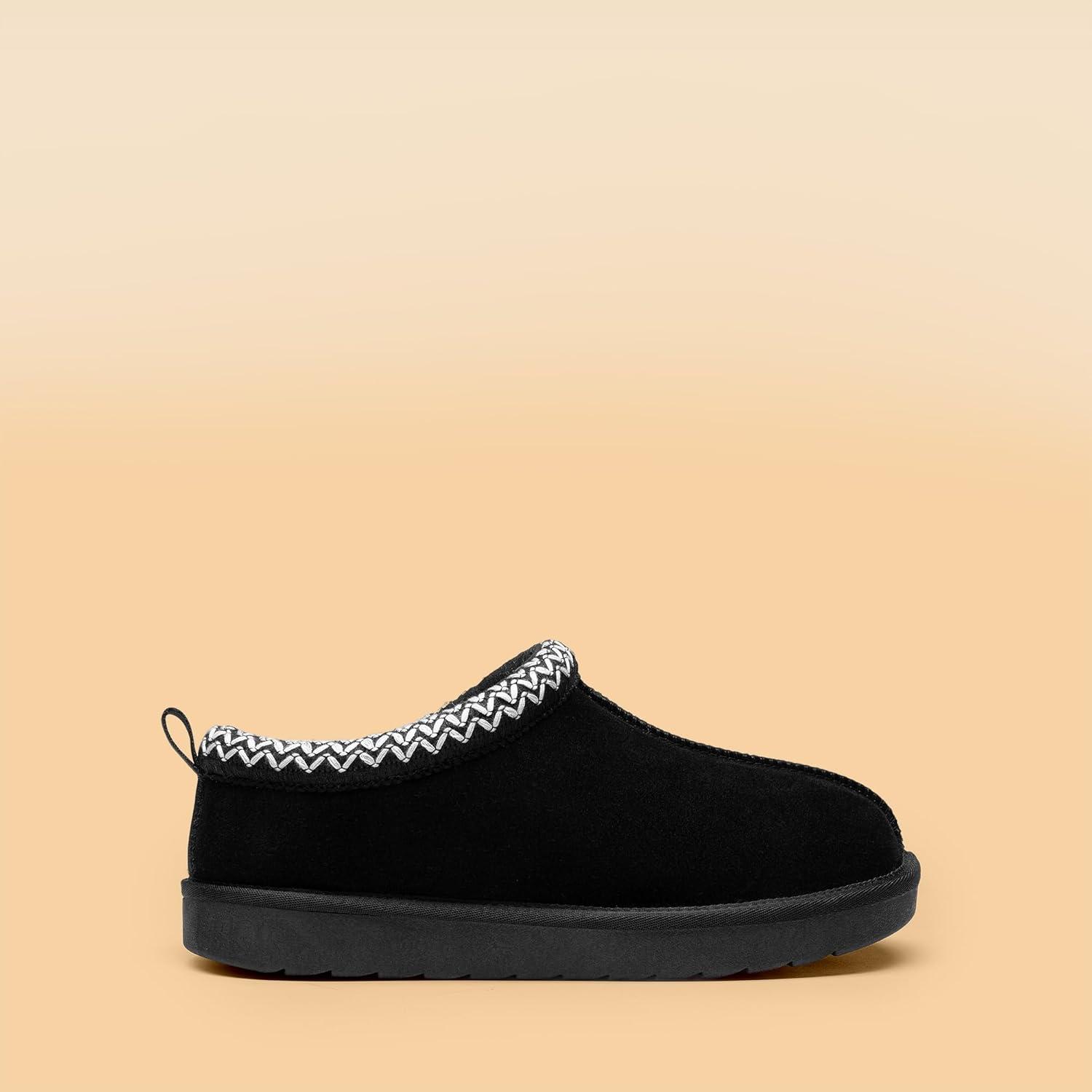 imageDREAM PAIRS Womens Fuzzy Cozy Slippers Genuine Suede Indoor Outdoor Fluffy Home Comfy Winter Slip On Cute Warm Memory Foam Furry Shoes FuzzyEasyBlack