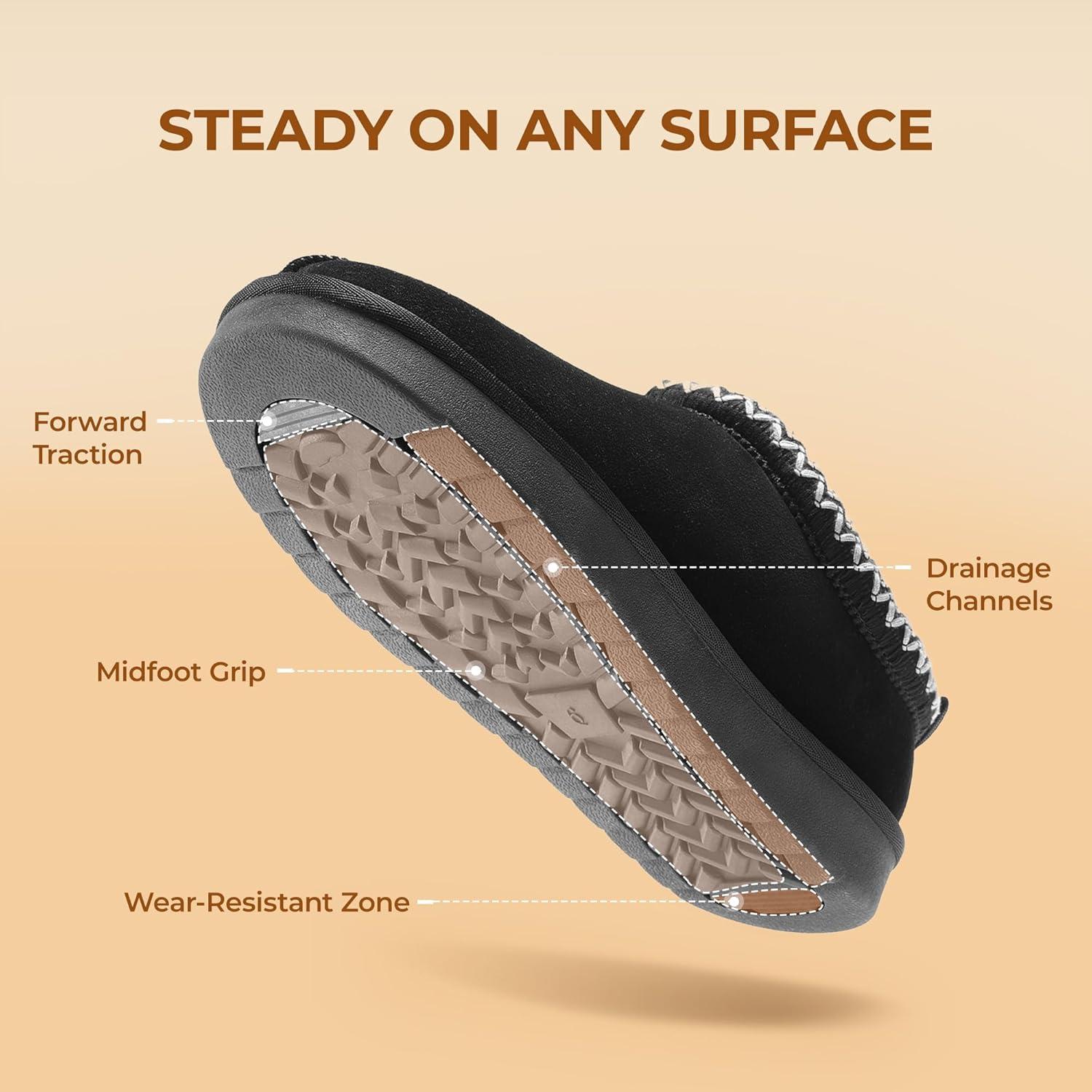 imageDREAM PAIRS Womens Fuzzy Cozy Slippers Genuine Suede Indoor Outdoor Fluffy Home Comfy Winter Slip On Cute Warm Memory Foam Furry Shoes FuzzyEasyBlack