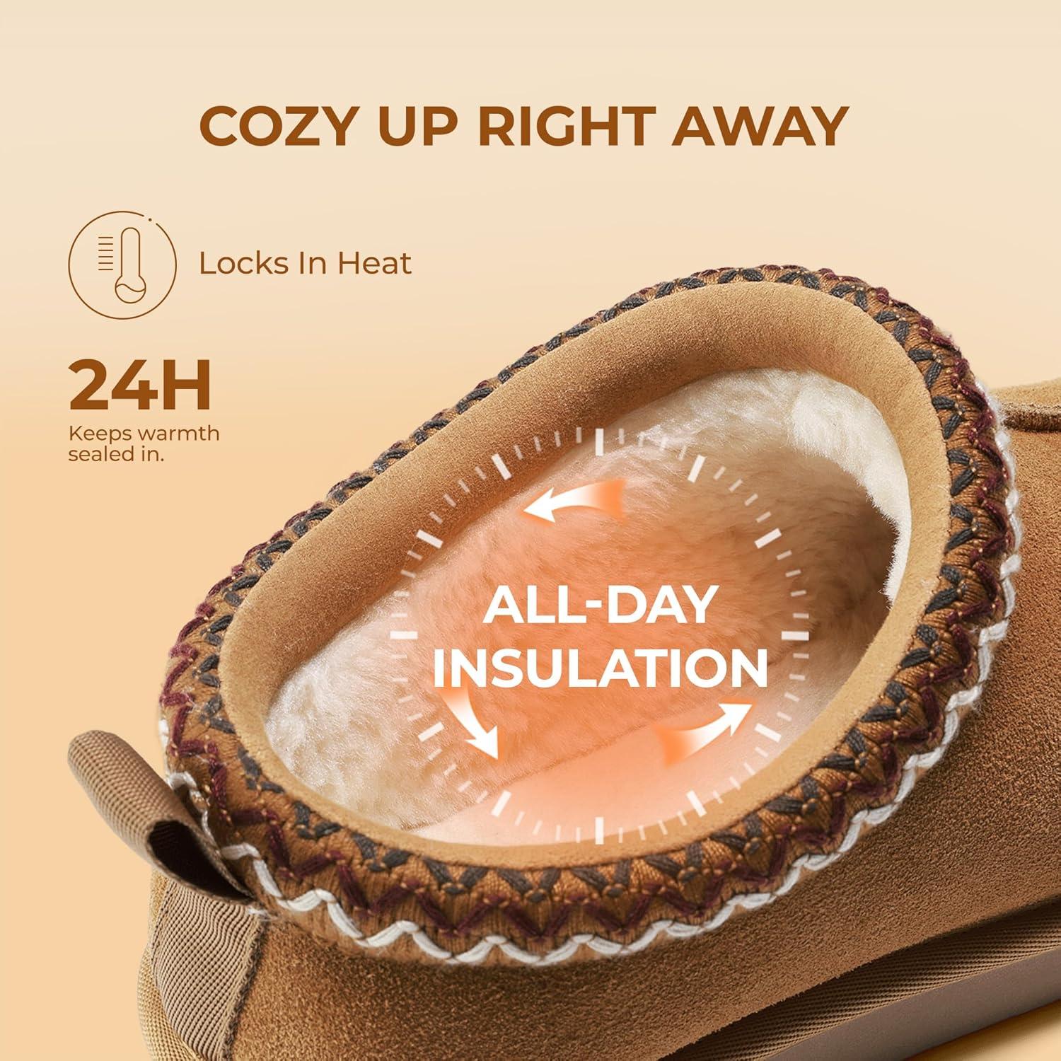 imageDREAM PAIRS Womens Fuzzy Cozy Slippers Genuine Suede Indoor Outdoor Fluffy Home Comfy Winter Slip On Cute Warm Memory Foam Furry Shoes FuzzyEasyChestnut