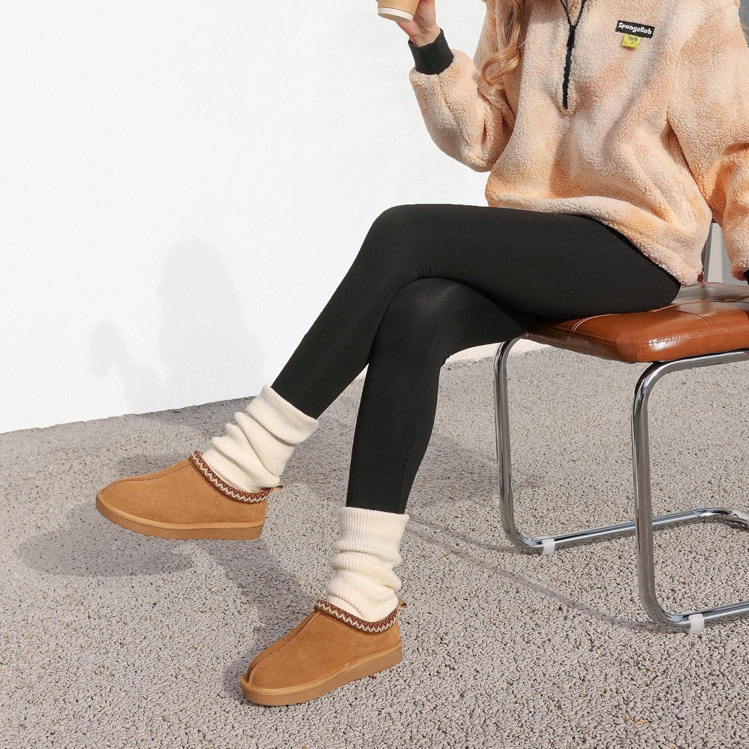 imageDREAM PAIRS Womens Fuzzy Cozy Slippers Genuine Suede Indoor Outdoor Fluffy Home Comfy Winter Slip On Cute Warm Memory Foam Furry Shoes FuzzyEasyChestnut