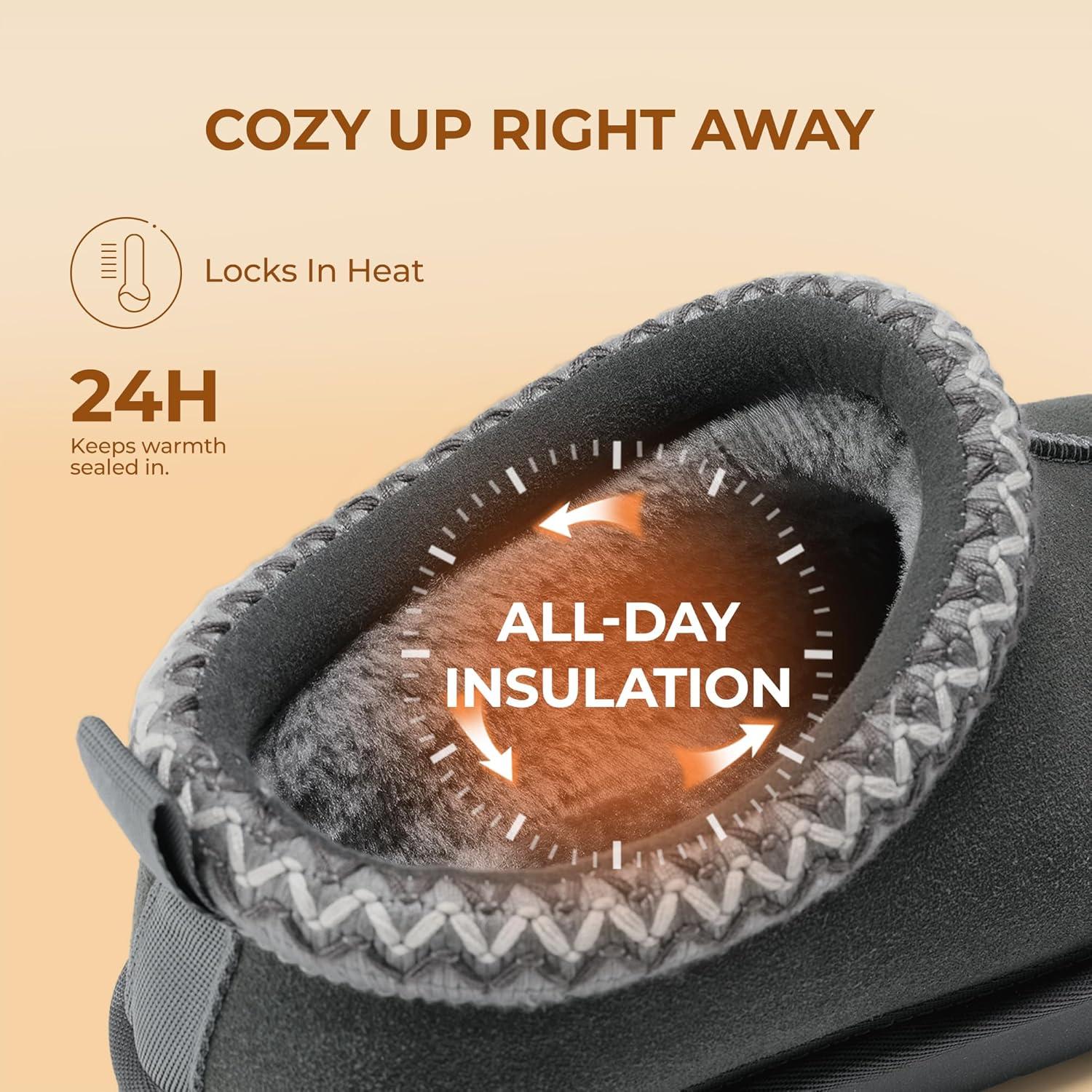 imageDREAM PAIRS Womens Fuzzy Cozy Slippers Genuine Suede Indoor Outdoor Fluffy Home Comfy Winter Slip On Cute Warm Memory Foam Furry Shoes FuzzyEasyGrey