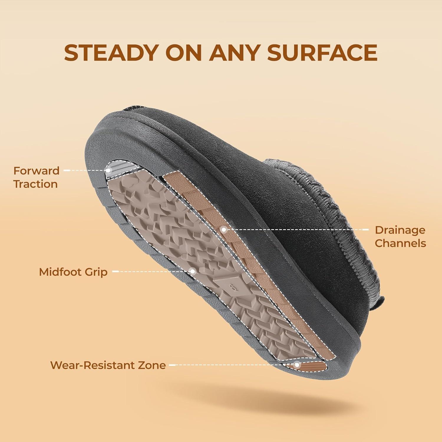 imageDREAM PAIRS Womens Fuzzy Cozy Slippers Genuine Suede Indoor Outdoor Fluffy Home Comfy Winter Slip On Cute Warm Memory Foam Furry Shoes FuzzyEasyGrey