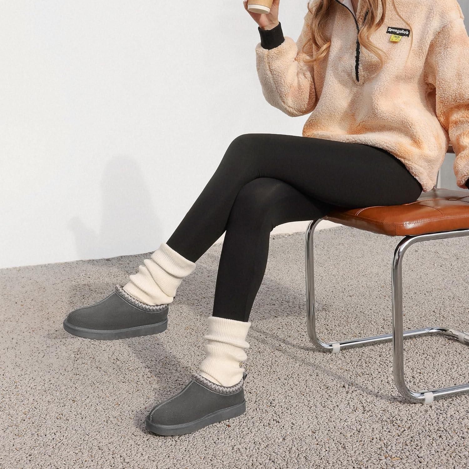 imageDREAM PAIRS Womens Fuzzy Cozy Slippers Genuine Suede Indoor Outdoor Fluffy Home Comfy Winter Slip On Cute Warm Memory Foam Furry Shoes FuzzyEasyGrey