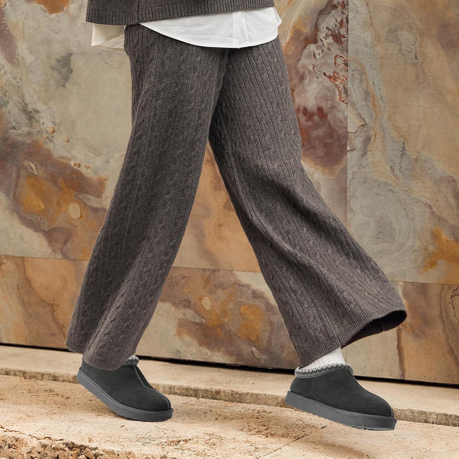 imageDREAM PAIRS Womens Fuzzy Cozy Slippers Genuine Suede Indoor Outdoor Fluffy Home Comfy Winter Slip On Cute Warm Memory Foam Furry Shoes FuzzyEasyGrey