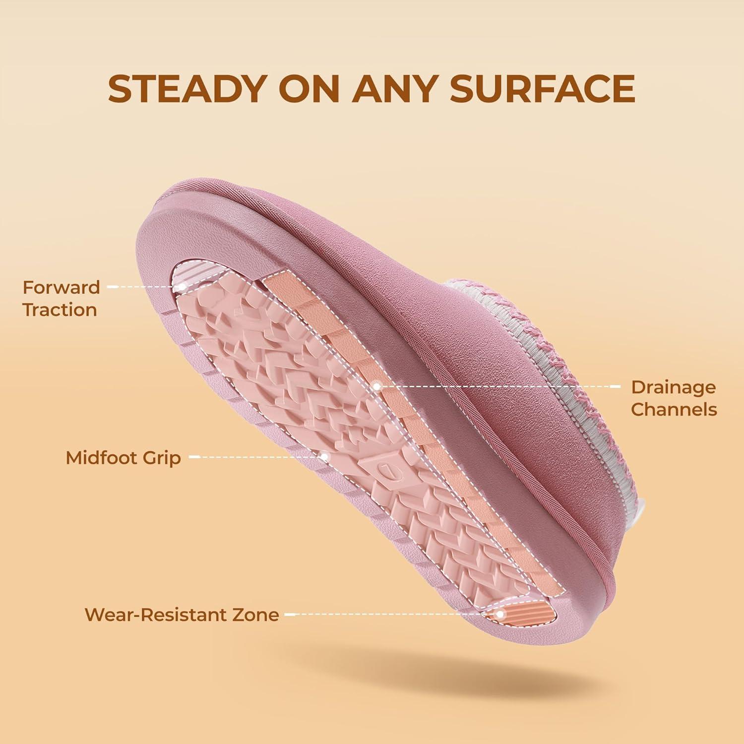 imageDREAM PAIRS Womens Fuzzy Cozy Slippers Genuine Suede Indoor Outdoor Fluffy Home Comfy Winter Slip On Cute Warm Memory Foam Furry Shoes FuzzyEasyPink