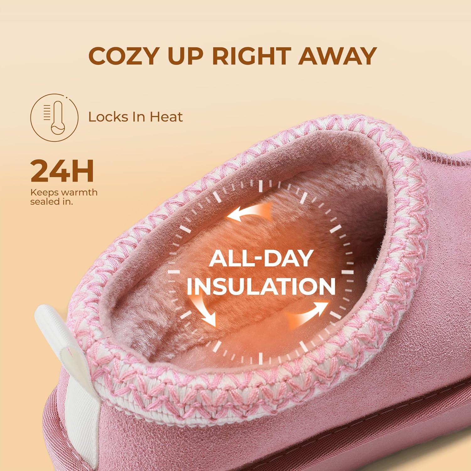 imageDREAM PAIRS Womens Fuzzy Cozy Slippers Genuine Suede Indoor Outdoor Fluffy Home Comfy Winter Slip On Cute Warm Memory Foam Furry Shoes FuzzyEasyPink