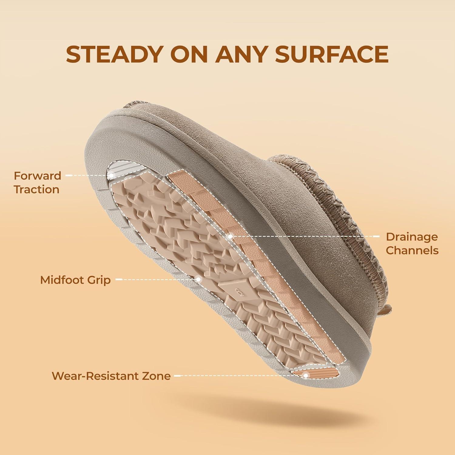 imageDREAM PAIRS Womens Fuzzy Cozy Slippers Genuine Suede Indoor Outdoor Fluffy Home Comfy Winter Slip On Cute Warm Memory Foam Furry Shoes FuzzyEasySand