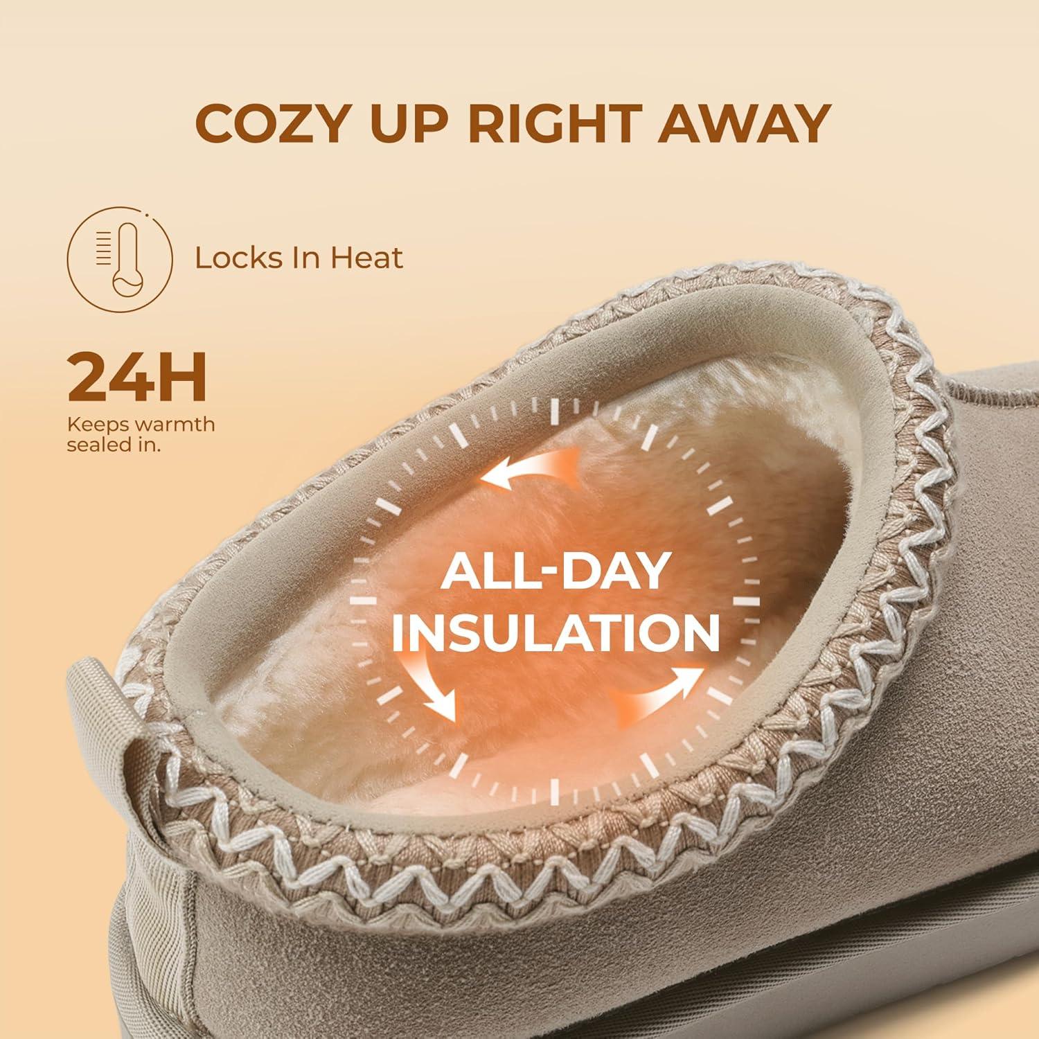 imageDREAM PAIRS Womens Fuzzy Cozy Slippers Genuine Suede Indoor Outdoor Fluffy Home Comfy Winter Slip On Cute Warm Memory Foam Furry Shoes FuzzyEasySand