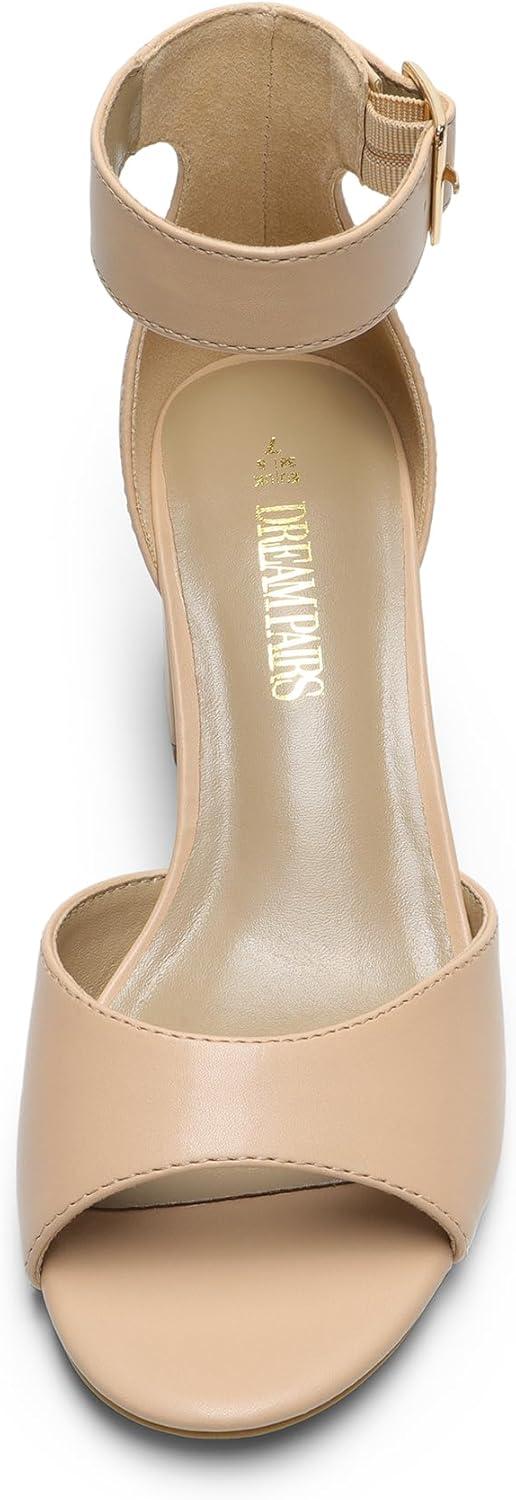 imageDREAM PAIRS Womens Heeled Sandals Chunky Heels Open Toe Heels Dressy Pumps SandalsBeige