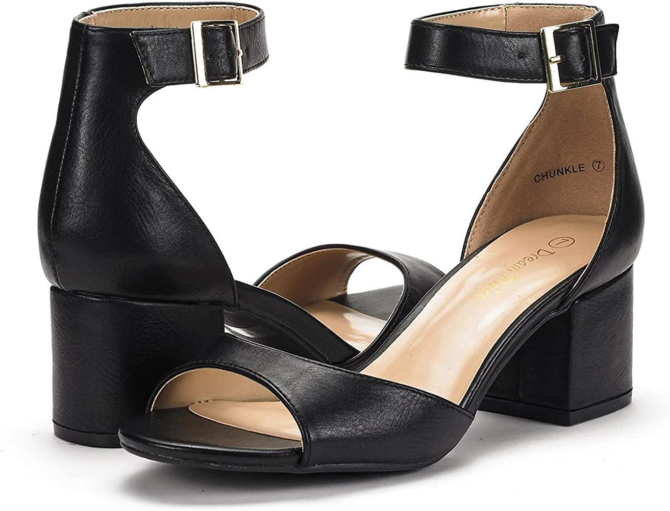 imageDREAM PAIRS Womens Heeled Sandals Chunky Heels Open Toe Heels Dressy Pumps SandalsBlack Polyurethane