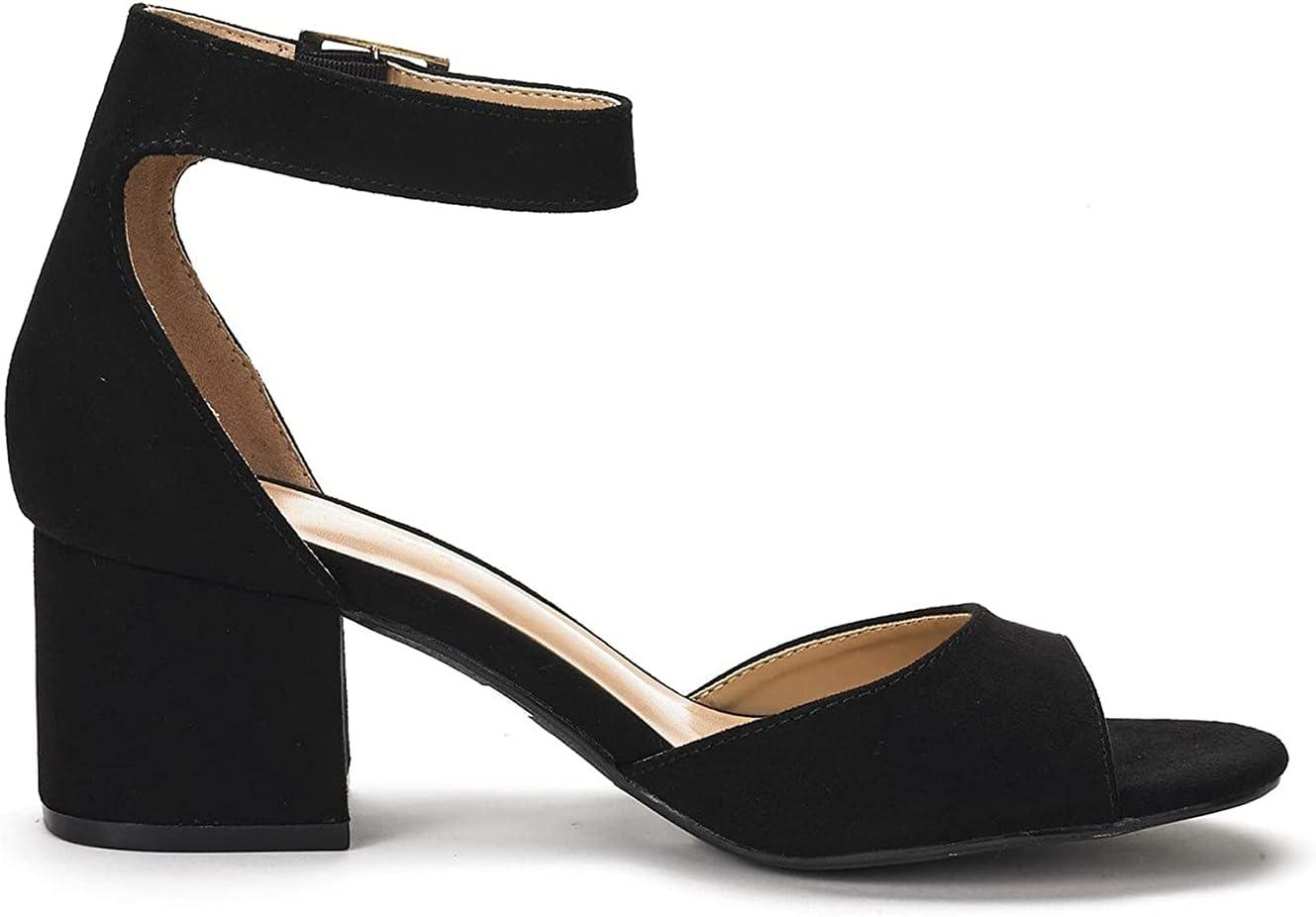 imageDREAM PAIRS Womens Heeled Sandals Chunky Heels Open Toe Heels Dressy Pumps SandalsBlack Suede