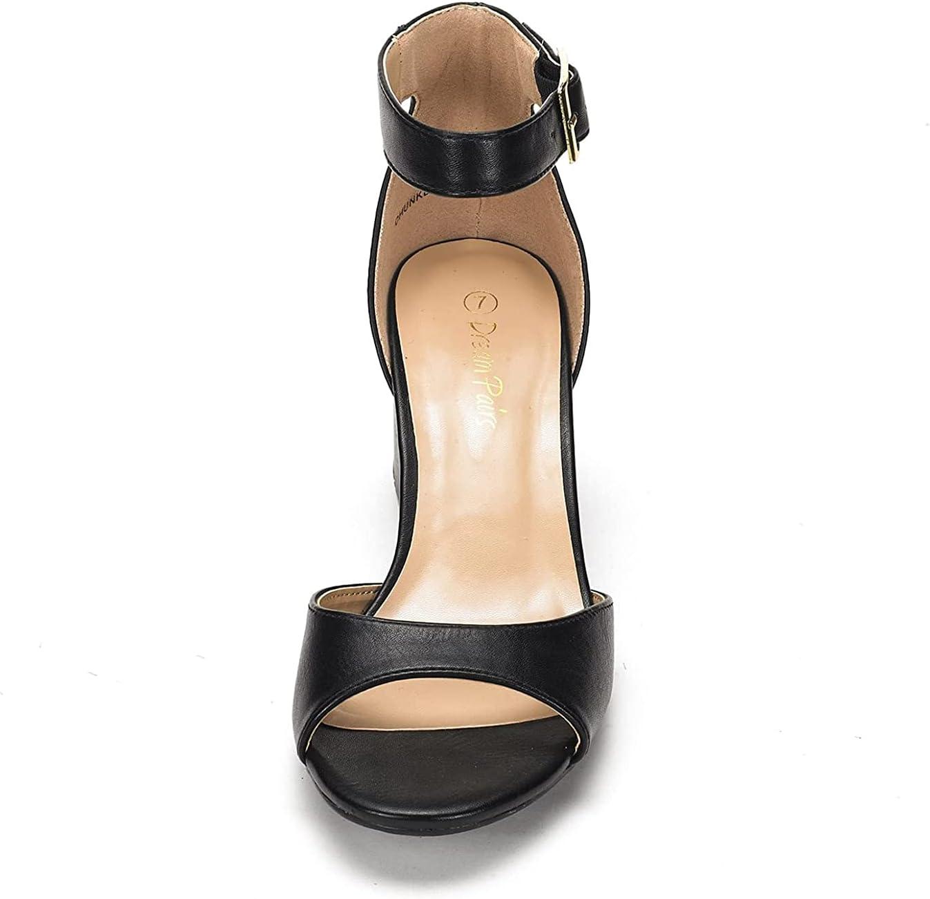 imageDREAM PAIRS Womens Heeled Sandals Chunky Heels Open Toe Heels Dressy Pumps SandalsBlackPu
