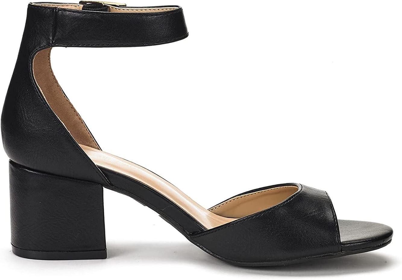 imageDREAM PAIRS Womens Heeled Sandals Chunky Heels Open Toe Heels Dressy Pumps SandalsBlackPu