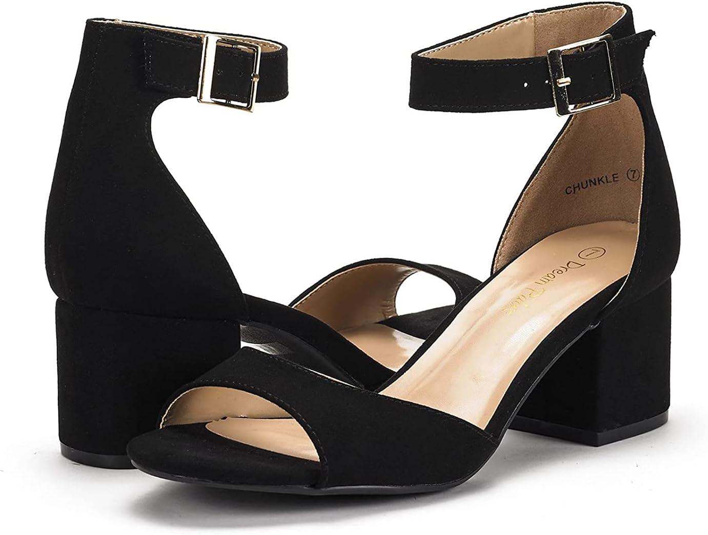 imageDREAM PAIRS Womens Heeled Sandals Chunky Heels Open Toe Heels Dressy Pumps SandalsBlackSuede