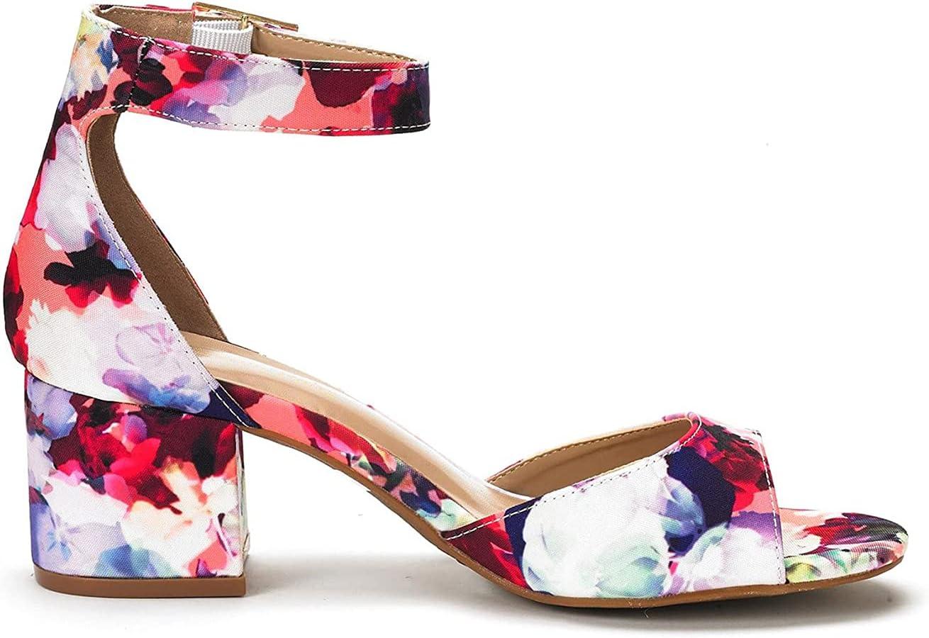 imageDREAM PAIRS Womens Heeled Sandals Chunky Heels Open Toe Heels Dressy Pumps SandalsFloral