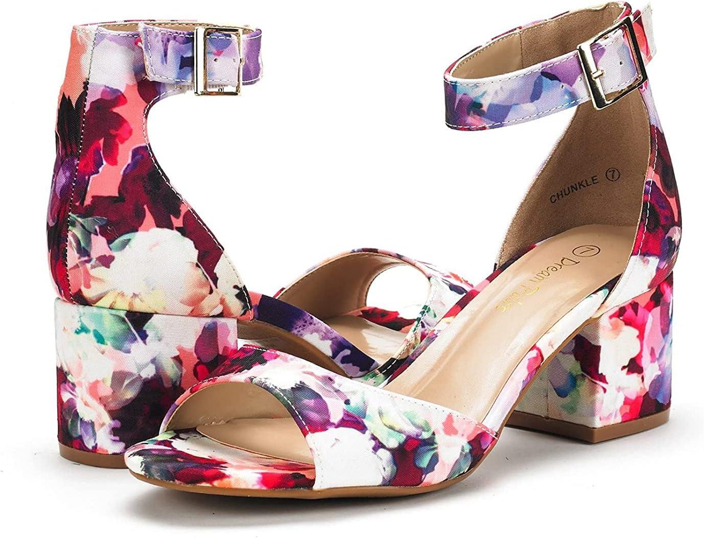 imageDREAM PAIRS Womens Heeled Sandals Chunky Heels Open Toe Heels Dressy Pumps SandalsFloral