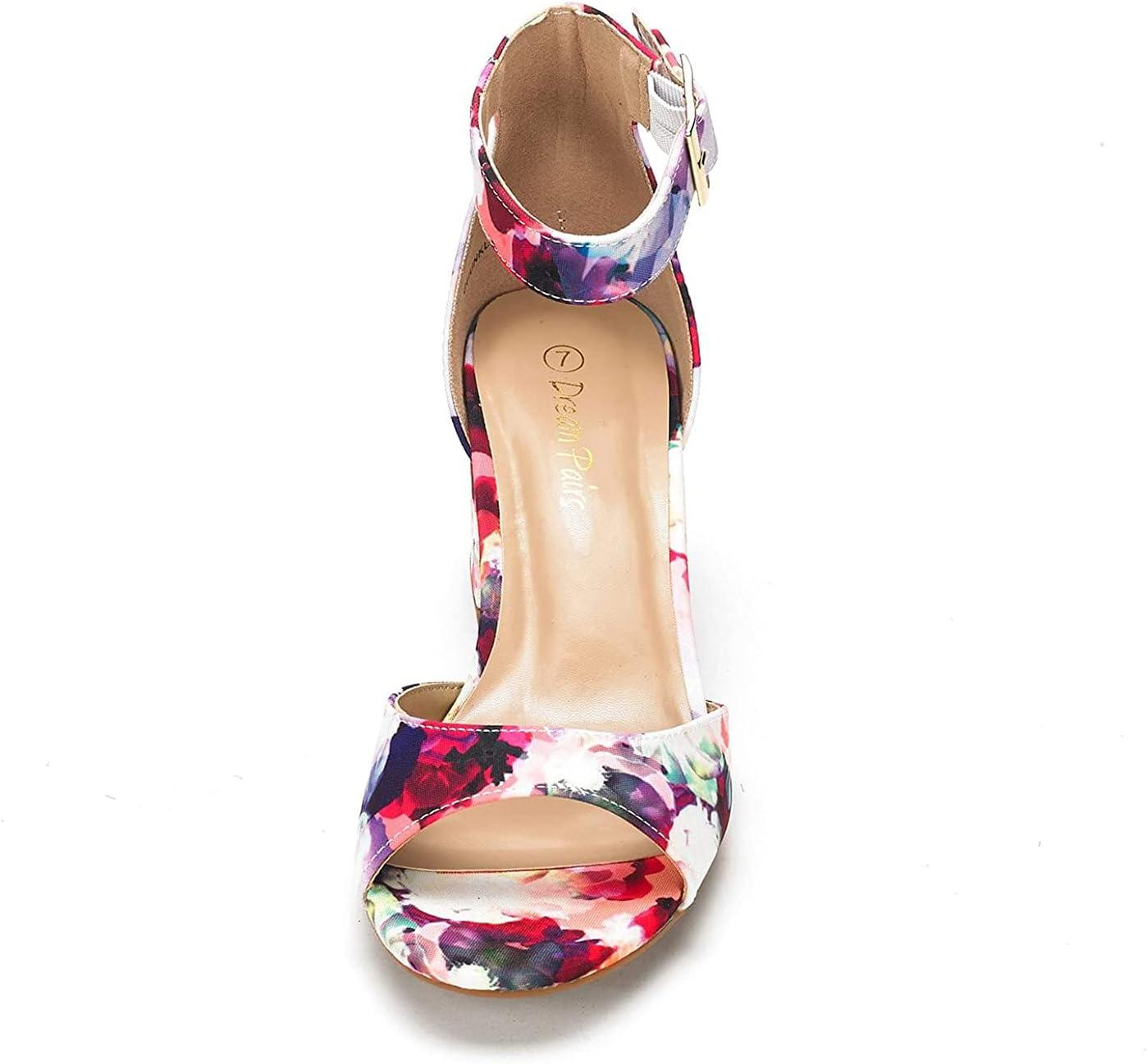 imageDREAM PAIRS Womens Heeled Sandals Chunky Heels Open Toe Heels Dressy Pumps SandalsFloral