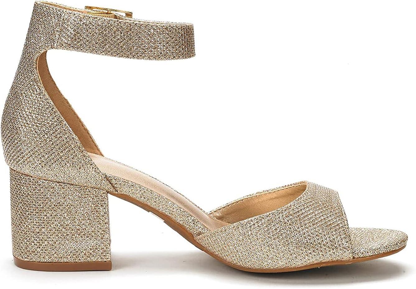 imageDREAM PAIRS Womens Heeled Sandals Chunky Heels Open Toe Heels Dressy Pumps SandalsGoldGlitter