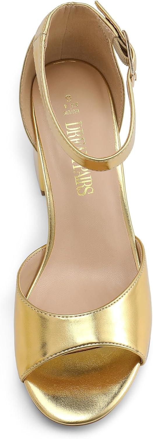 imageDREAM PAIRS Womens Heeled Sandals Chunky Heels Open Toe Heels Dressy Pumps SandalsGoldmetallic