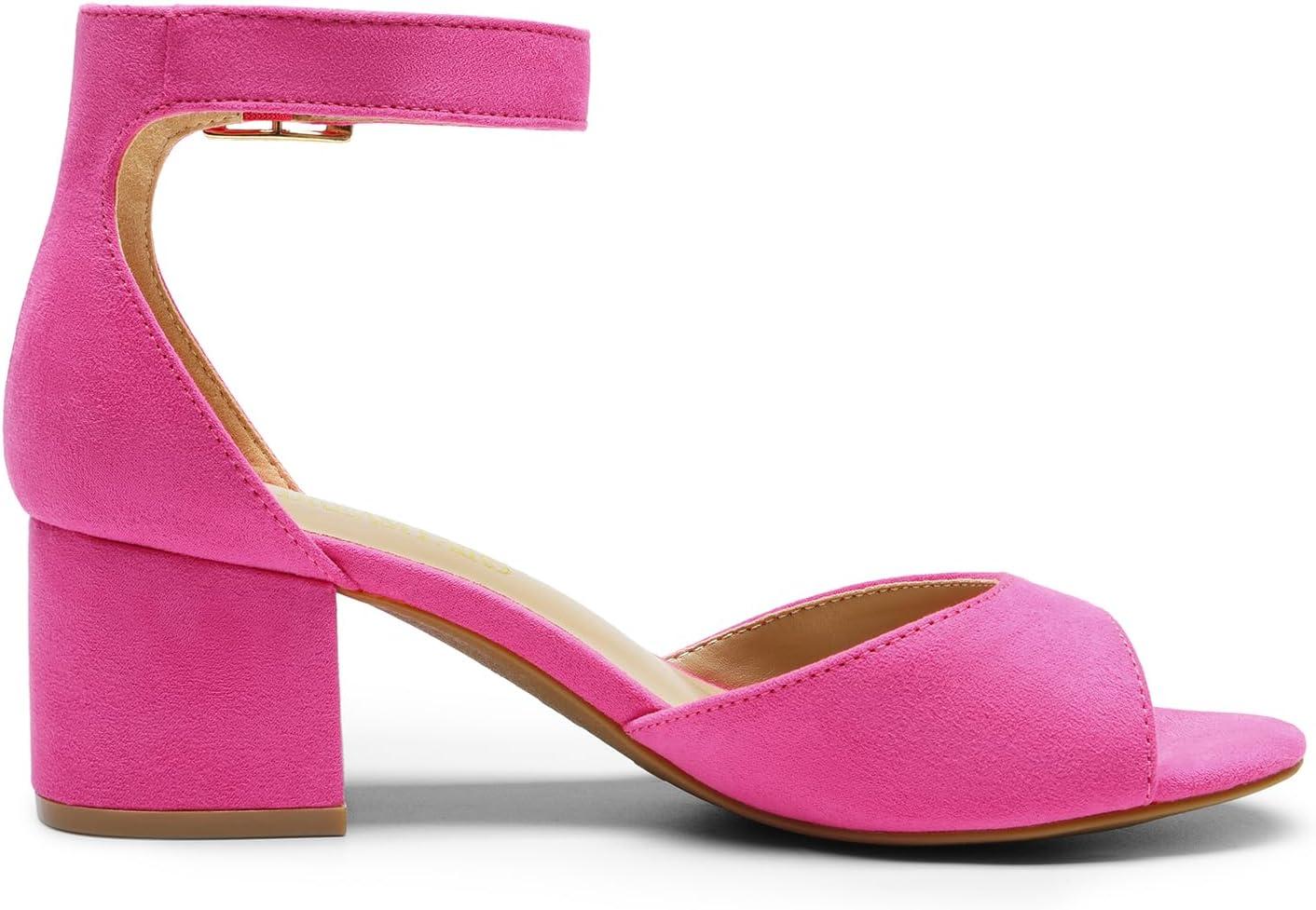 imageDREAM PAIRS Womens Heeled Sandals Chunky Heels Open Toe Heels Dressy Pumps SandalsHot Pinksuede