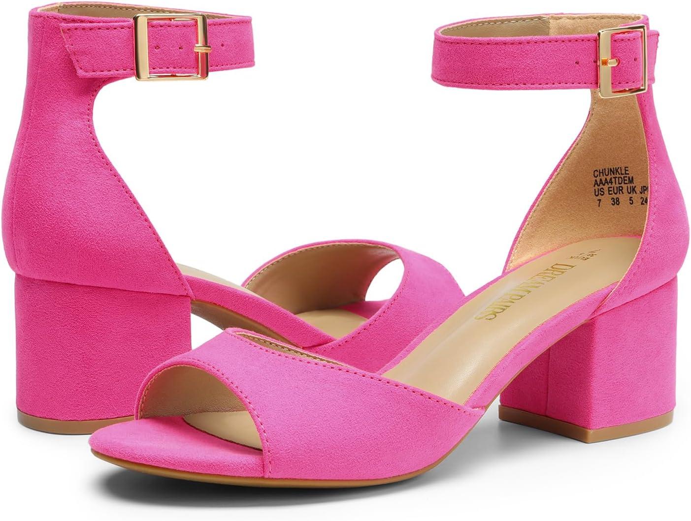 imageDREAM PAIRS Womens Heeled Sandals Chunky Heels Open Toe Heels Dressy Pumps SandalsHot Pinksuede