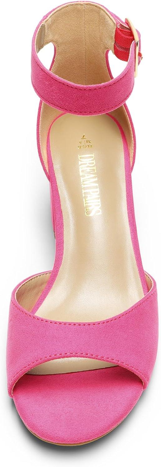 imageDREAM PAIRS Womens Heeled Sandals Chunky Heels Open Toe Heels Dressy Pumps SandalsHot Pinksuede