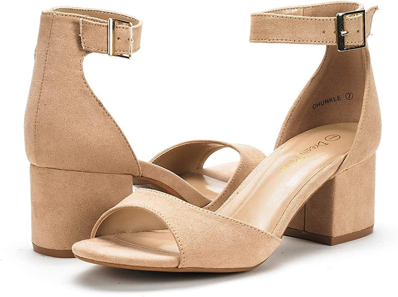 imageDREAM PAIRS Womens Heeled Sandals Chunky Heels Open Toe Heels Dressy Pumps SandalsNude Suede