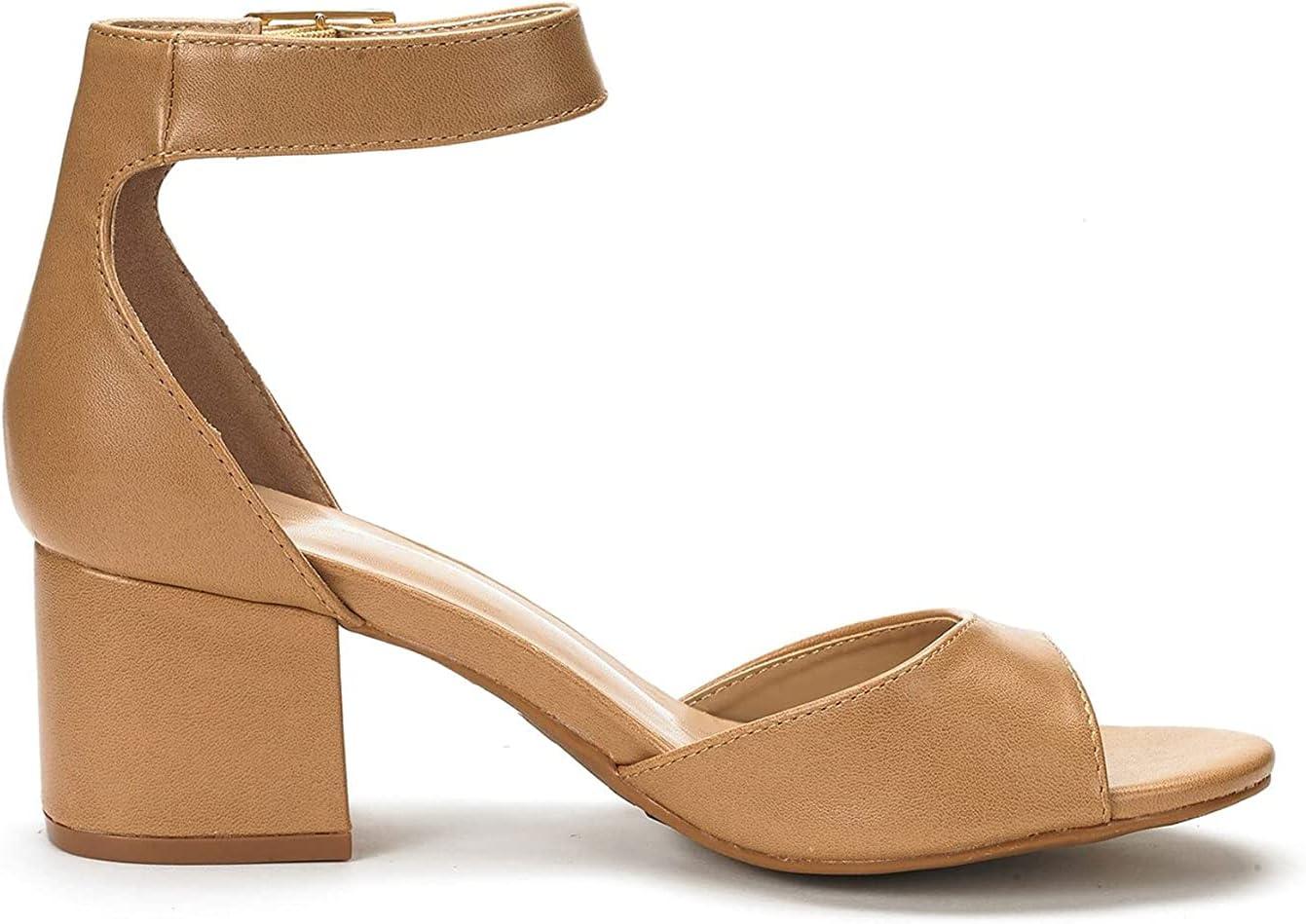 imageDREAM PAIRS Womens Heeled Sandals Chunky Heels Open Toe Heels Dressy Pumps SandalsNudePu
