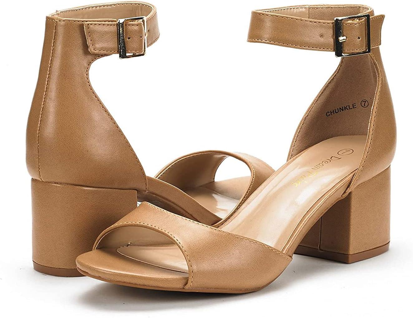 imageDREAM PAIRS Womens Heeled Sandals Chunky Heels Open Toe Heels Dressy Pumps SandalsNudePu