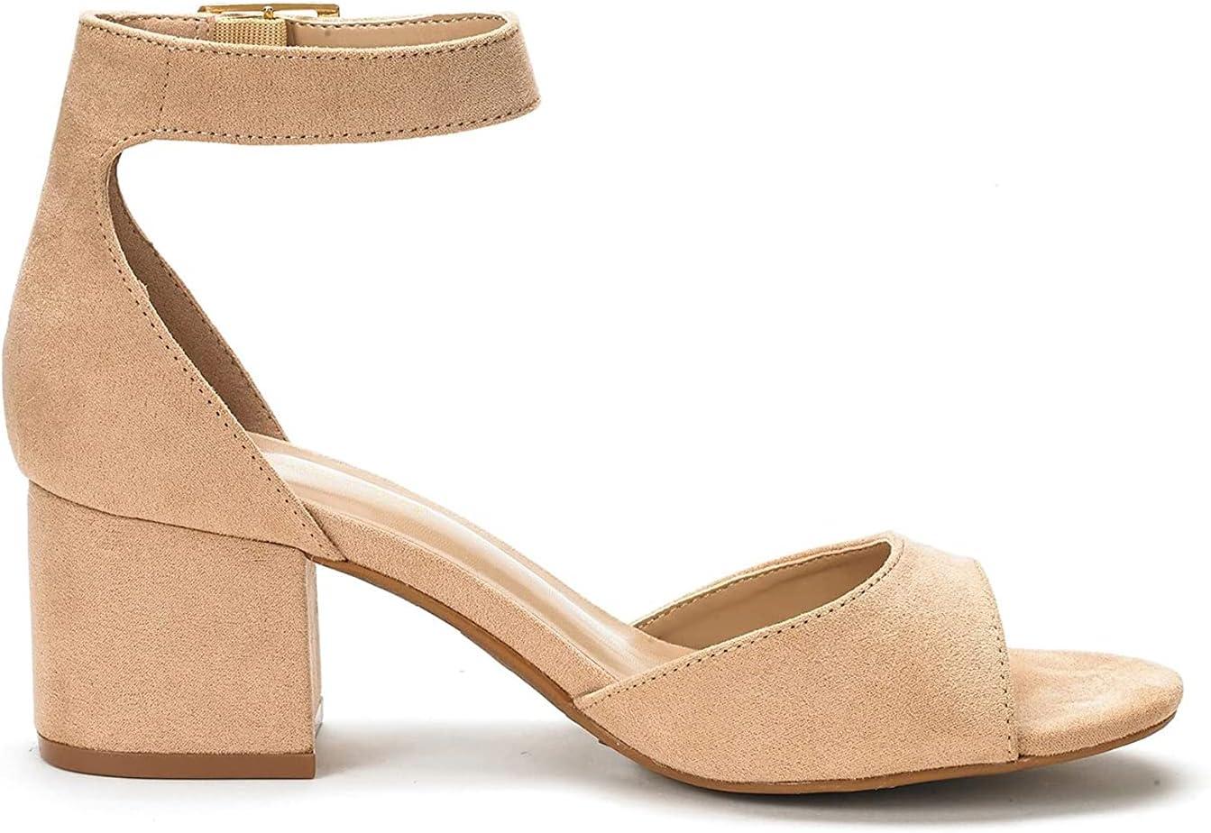 imageDREAM PAIRS Womens Heeled Sandals Chunky Heels Open Toe Heels Dressy Pumps SandalsNudeSuede
