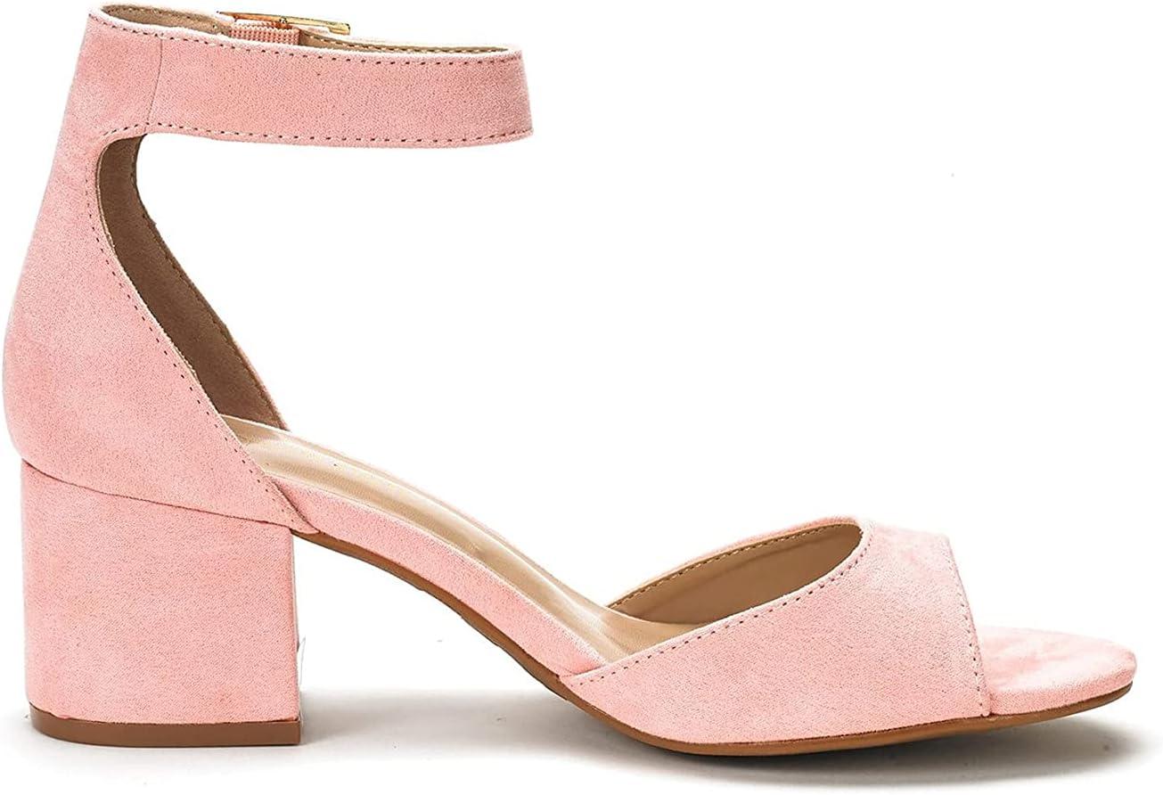 imageDREAM PAIRS Womens Heeled Sandals Chunky Heels Open Toe Heels Dressy Pumps SandalsPink Suede