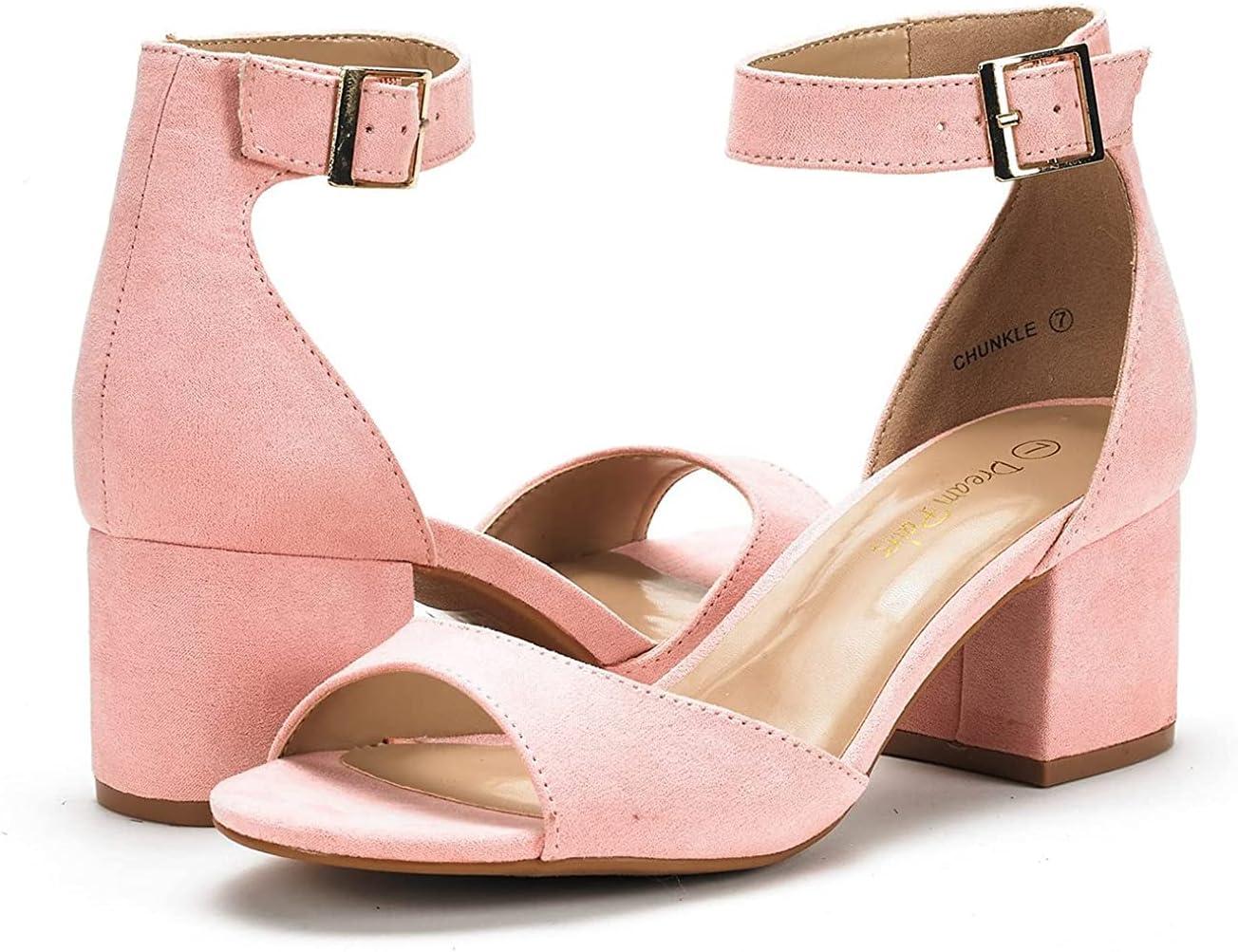 imageDREAM PAIRS Womens Heeled Sandals Chunky Heels Open Toe Heels Dressy Pumps SandalsPink Suede
