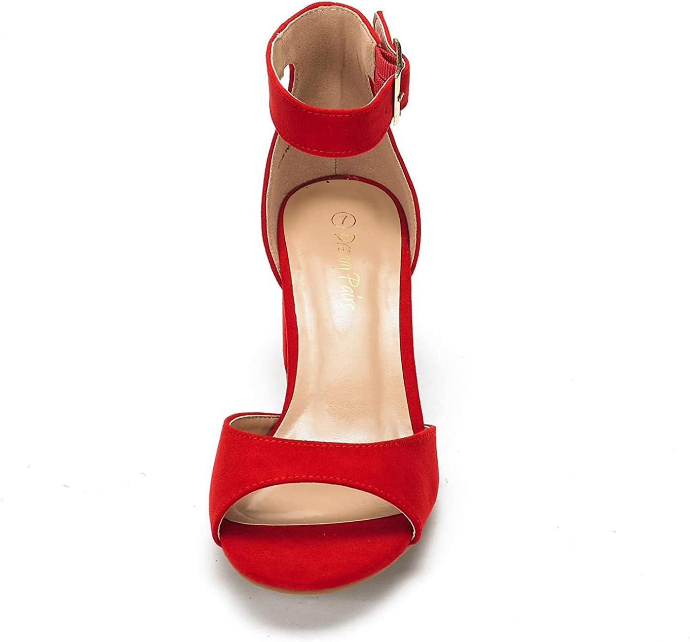 imageDREAM PAIRS Womens Heeled Sandals Chunky Heels Open Toe Heels Dressy Pumps SandalsRed Suede