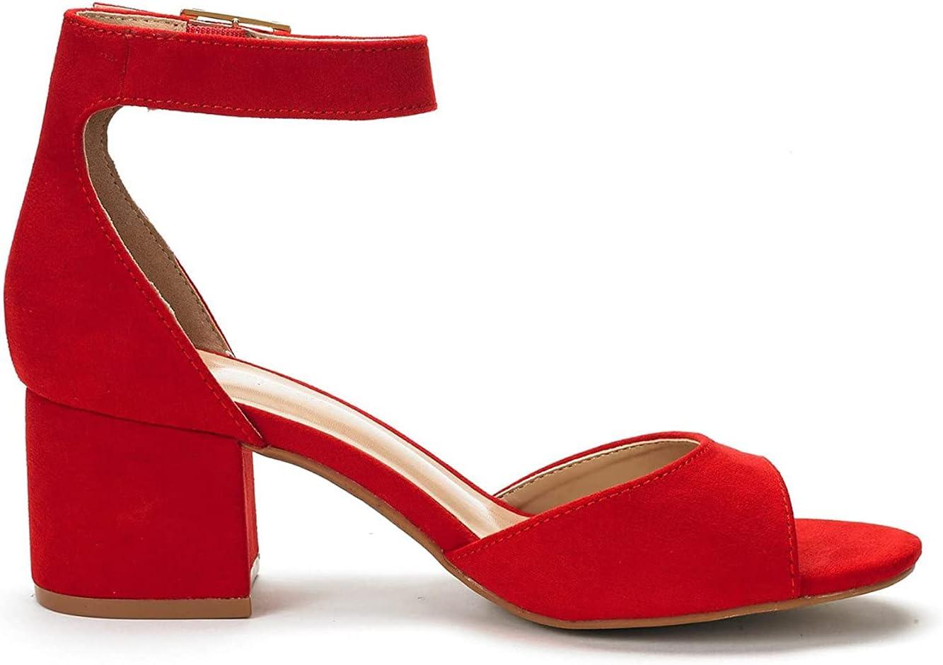 imageDREAM PAIRS Womens Heeled Sandals Chunky Heels Open Toe Heels Dressy Pumps SandalsRed Suede