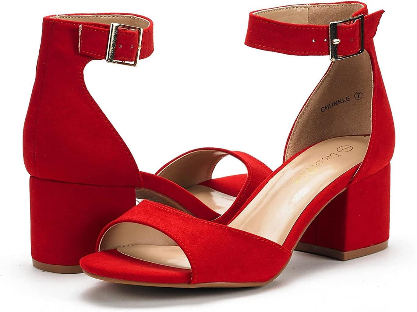 imageDREAM PAIRS Womens Heeled Sandals Chunky Heels Open Toe Heels Dressy Pumps SandalsRed Suede