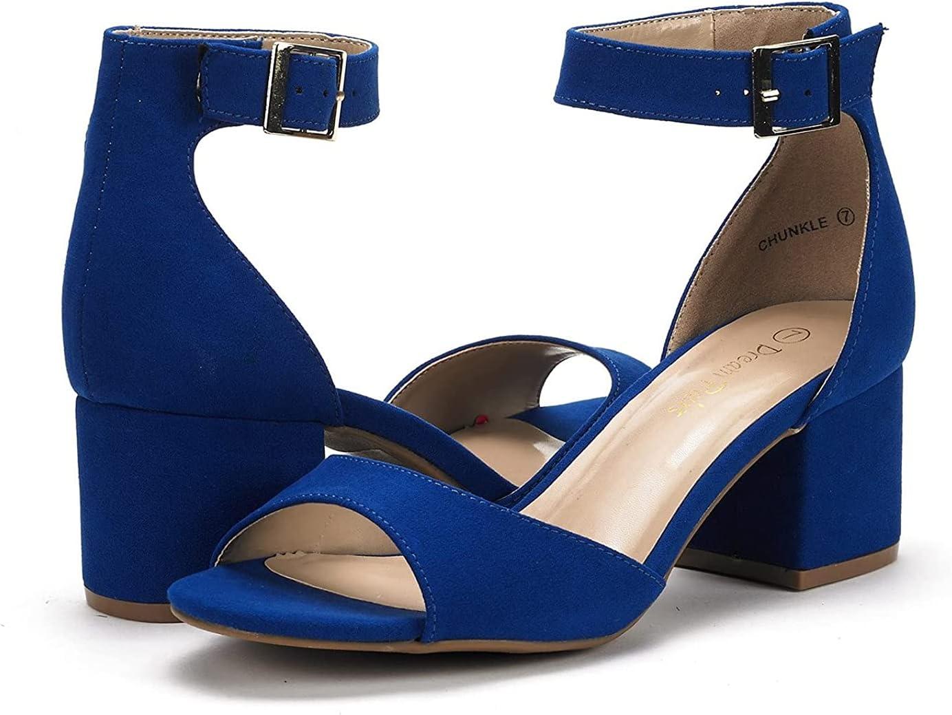 imageDREAM PAIRS Womens Heeled Sandals Chunky Heels Open Toe Heels Dressy Pumps SandalsRoyalBlue