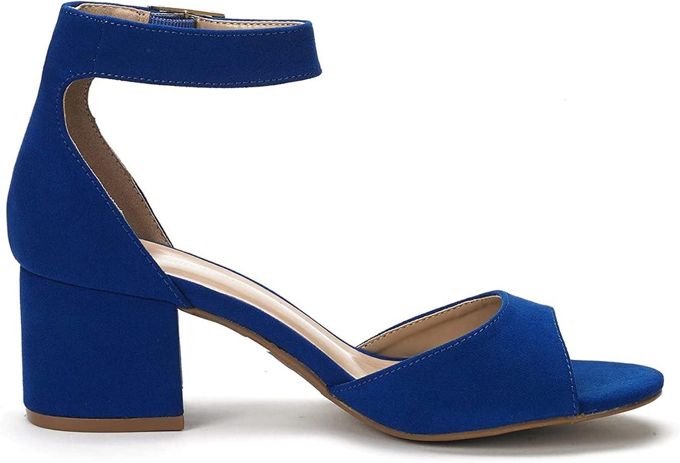 imageDREAM PAIRS Womens Heeled Sandals Chunky Heels Open Toe Heels Dressy Pumps SandalsRoyalBlue