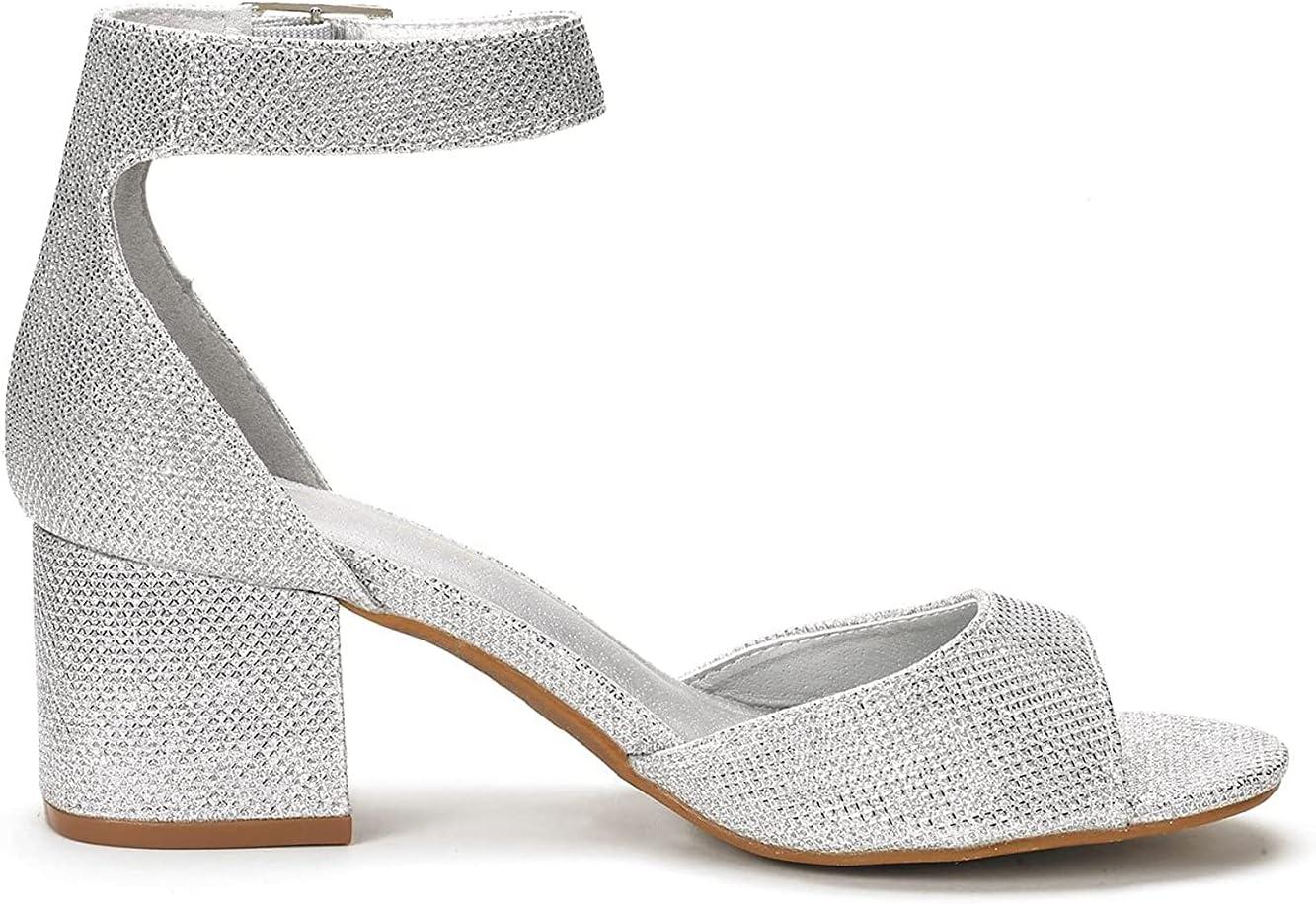 imageDREAM PAIRS Womens Heeled Sandals Chunky Heels Open Toe Heels Dressy Pumps SandalsSilver Glitter