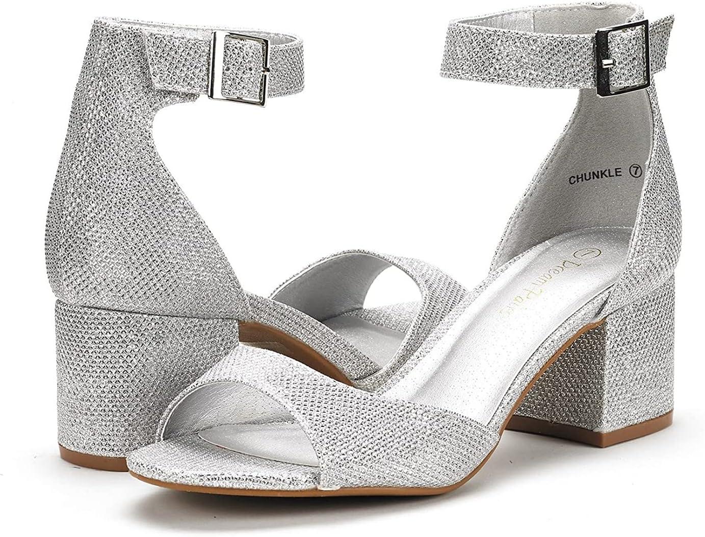 imageDREAM PAIRS Womens Heeled Sandals Chunky Heels Open Toe Heels Dressy Pumps SandalsSilver Glitter