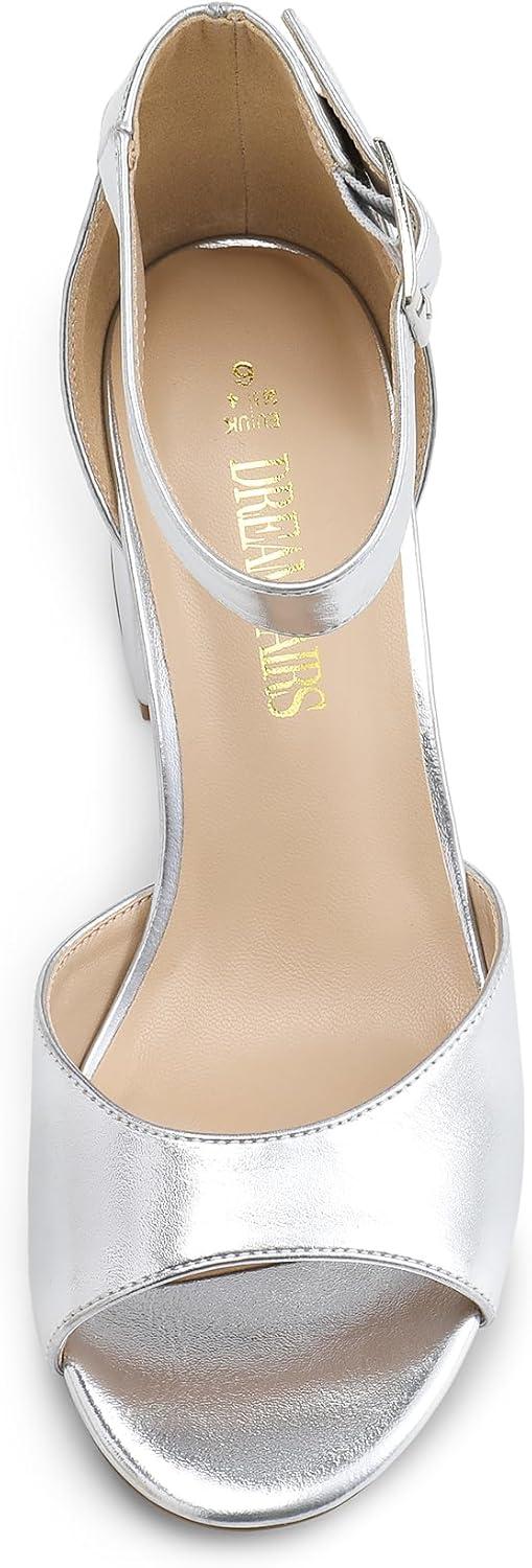 imageDREAM PAIRS Womens Heeled Sandals Chunky Heels Open Toe Heels Dressy Pumps SandalsSilvermetallic
