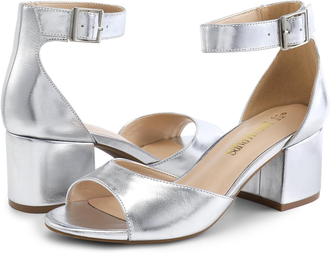 imageDREAM PAIRS Womens Heeled Sandals Chunky Heels Open Toe Heels Dressy Pumps SandalsSilvermetallic