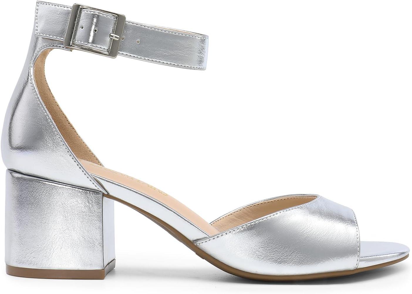 imageDREAM PAIRS Womens Heeled Sandals Chunky Heels Open Toe Heels Dressy Pumps SandalsSilvermetallic