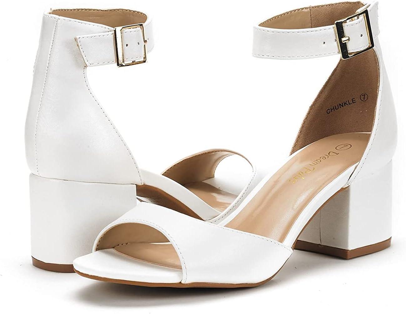 imageDREAM PAIRS Womens Heeled Sandals Chunky Heels Open Toe Heels Dressy Pumps SandalsWhite Polyurethane