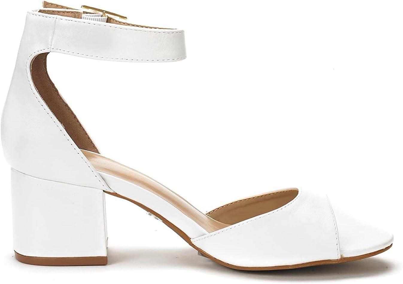 imageDREAM PAIRS Womens Heeled Sandals Chunky Heels Open Toe Heels Dressy Pumps SandalsWhitePu