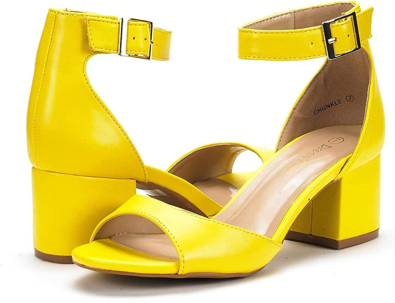 imageDREAM PAIRS Womens Heeled Sandals Chunky Heels Open Toe Heels Dressy Pumps SandalsYellow Polyurethane