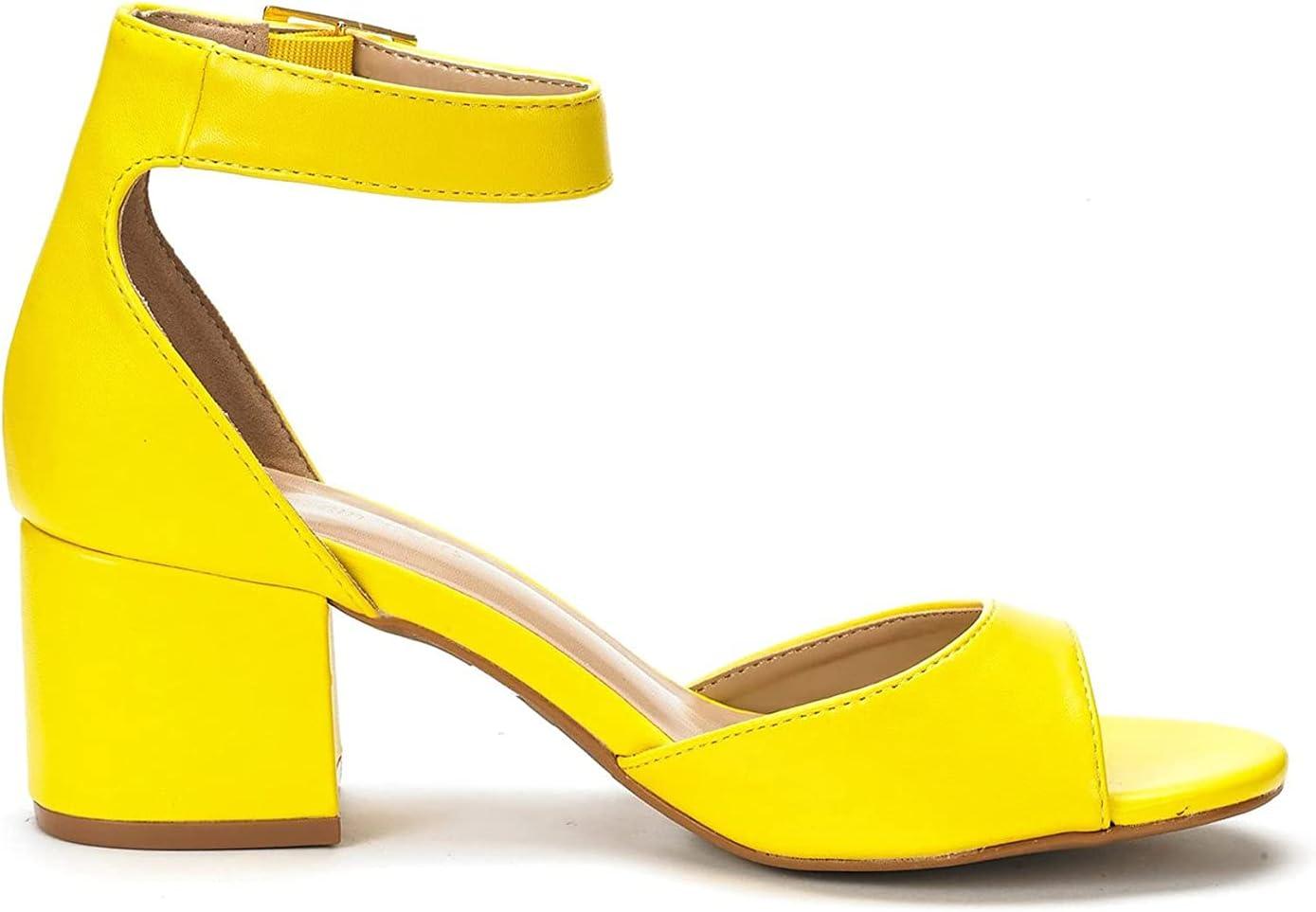 imageDREAM PAIRS Womens Heeled Sandals Chunky Heels Open Toe Heels Dressy Pumps SandalsYellow Polyurethane