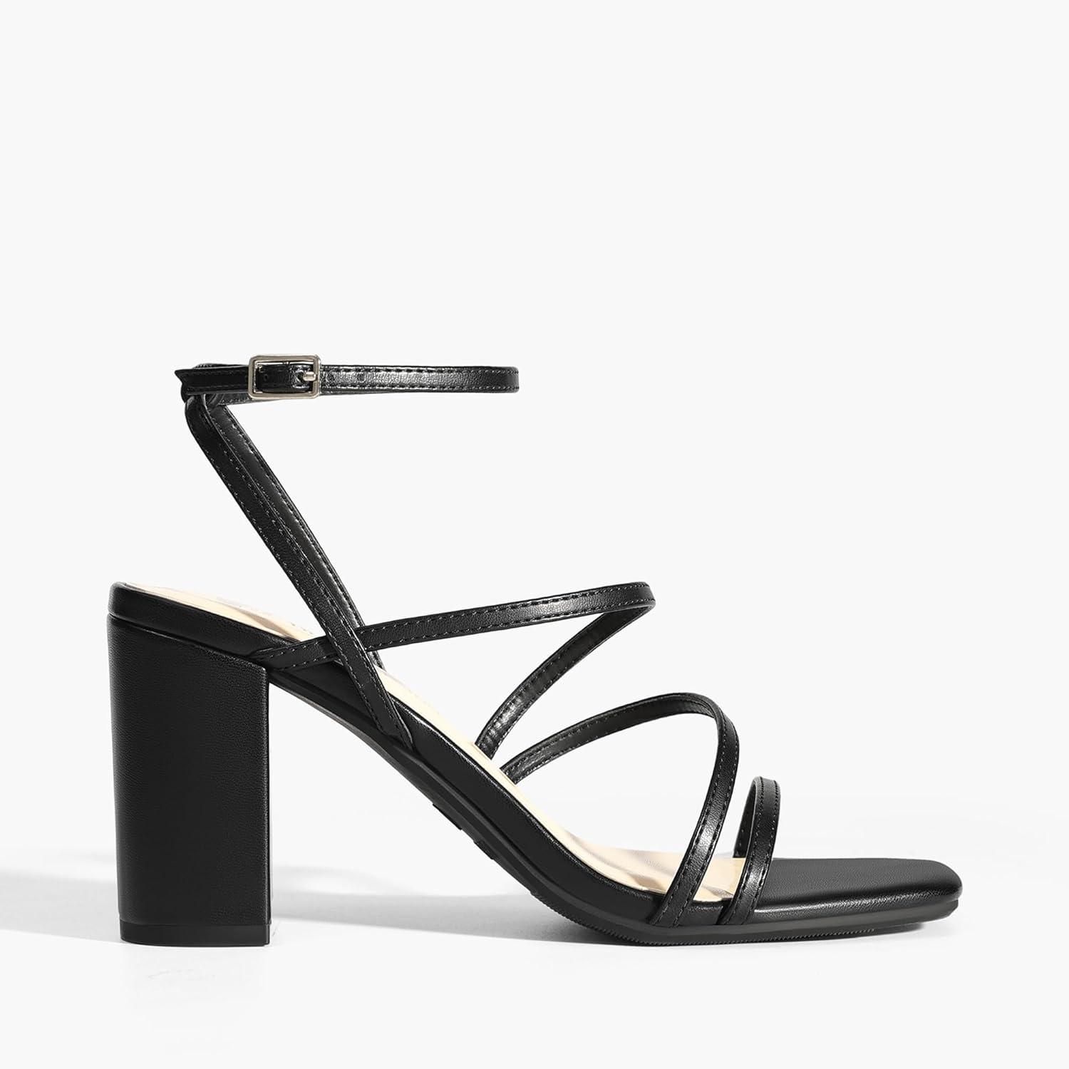 imageDREAM PAIRS Womens Heels Chunky Block Strappy Square Open Toe Ankle Buckle Heeled Sandals Wedding Party Dress Shoes IndieBlack