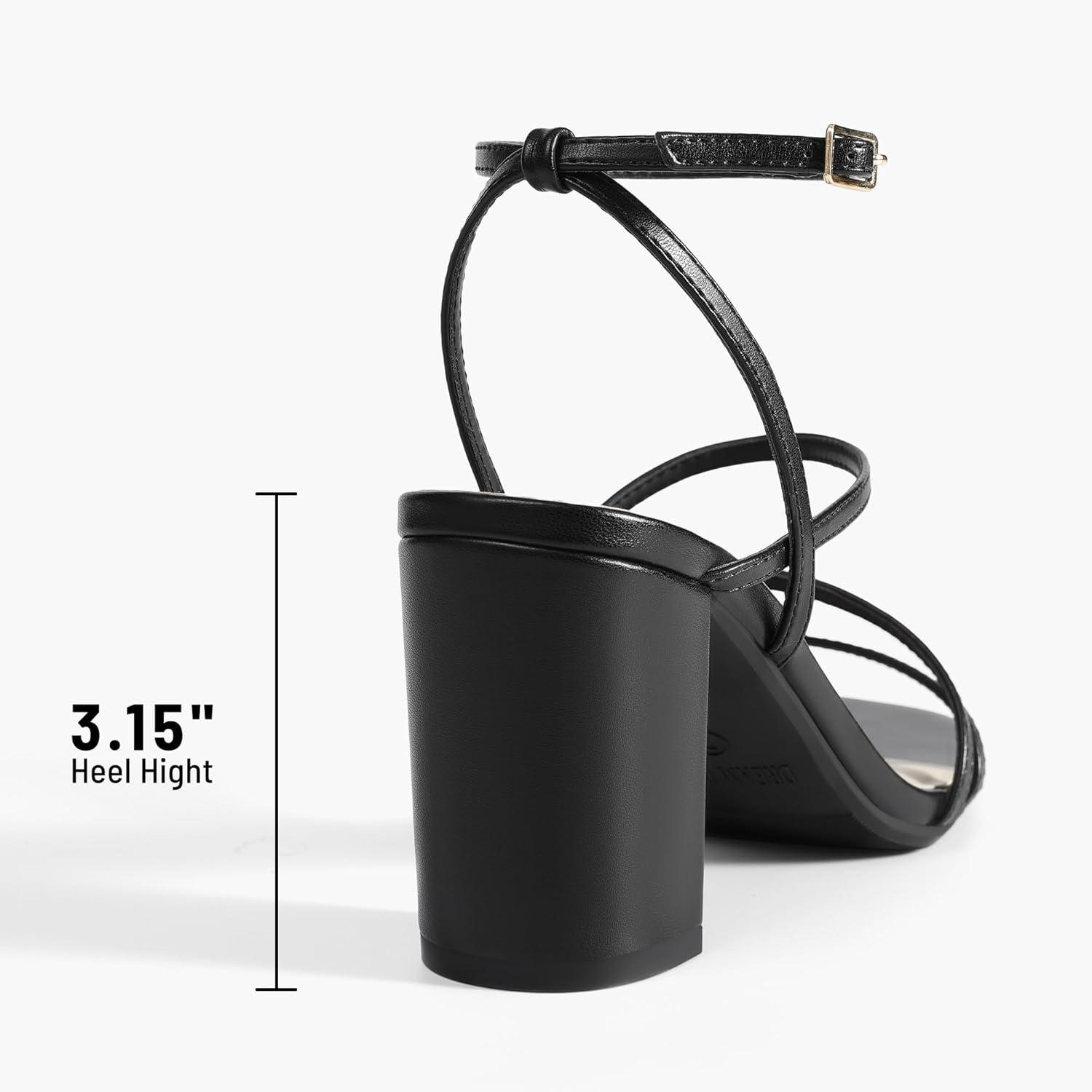 imageDREAM PAIRS Womens Heels Chunky Block Strappy Square Open Toe Ankle Buckle Heeled Sandals Wedding Party Dress Shoes IndieBlack