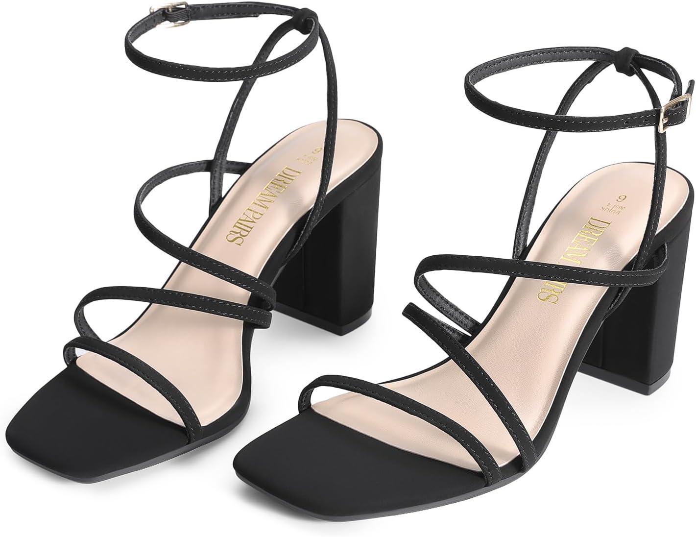imageDREAM PAIRS Womens Heels Chunky Block Strappy Square Open Toe Ankle Buckle Heeled Sandals Wedding Party Dress Shoes IndieBlacknubuck