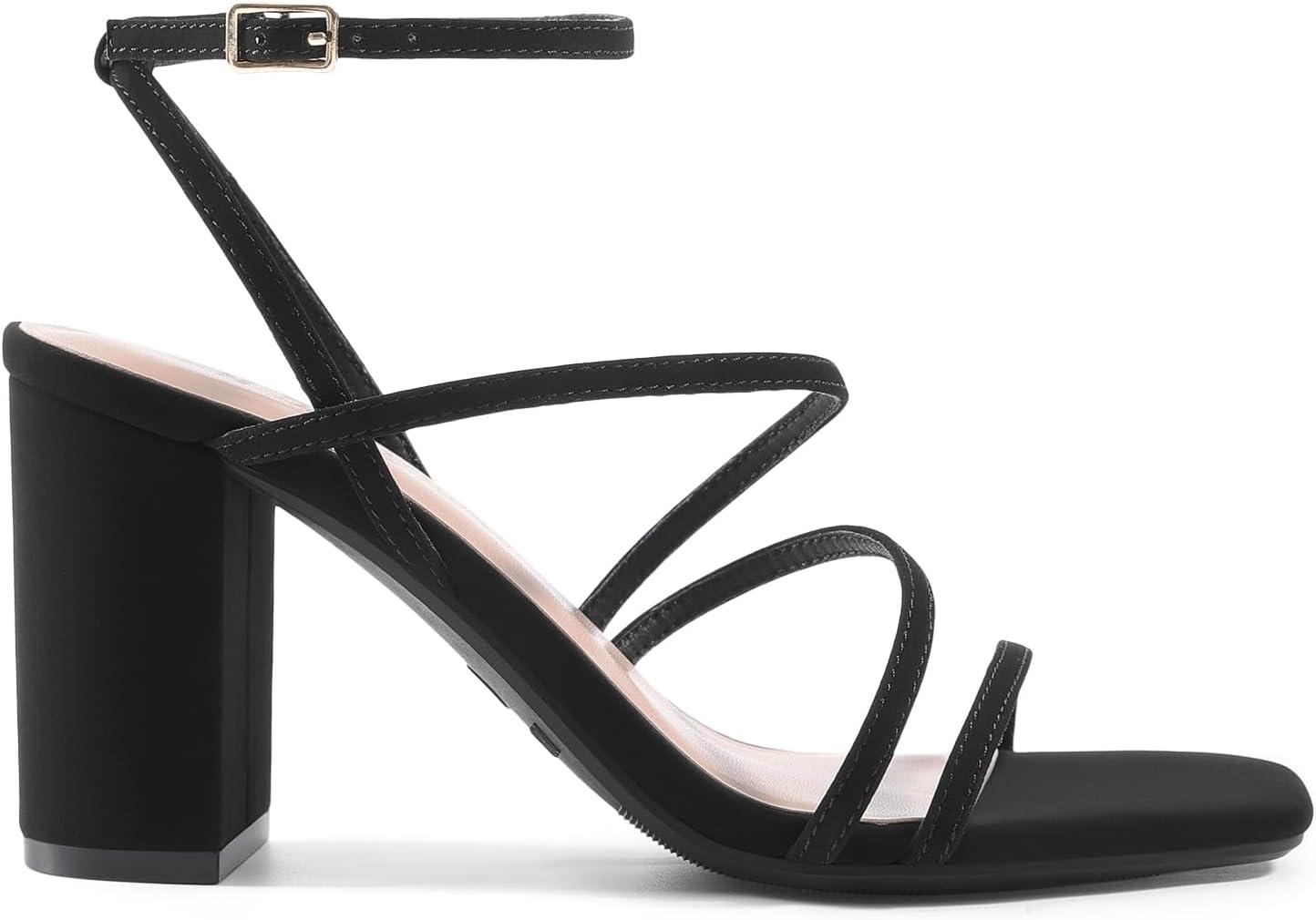imageDREAM PAIRS Womens Heels Chunky Block Strappy Square Open Toe Ankle Buckle Heeled Sandals Wedding Party Dress Shoes IndieBlacknubuck
